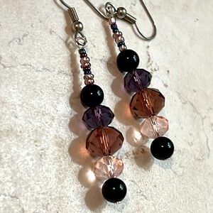 Obsidian Semi Precious & Crystal Earrings.